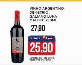 Apoio Mineiro Vinho Argentino Demetrio Galiano Luna Malbec oferta