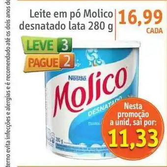 Sonda Leite Em Pó Molico Desnatado Lata Leve 3 Pague 2 280g oferta