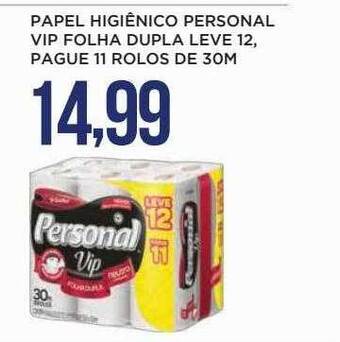 Apoio Mineiro Papel Higiênico Personal Vip Folha Dupla Leve 12 Pague 11 Rolos De 30m oferta