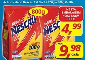Supermercados Guanabara Achocolatado Nescau 2.0 sache 700g + 100g Gratis oferta