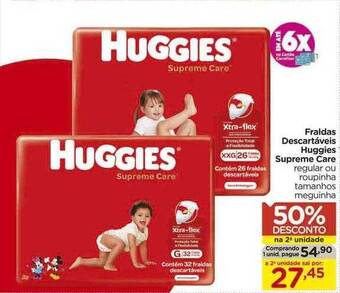 Carrefour Fraldas Descartáveis Huggies Supreme Care 50% Desconto Na 2a Unidade oferta