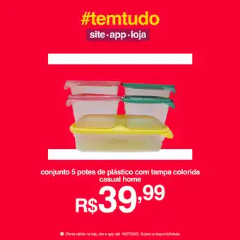 Conjunto 5 potes de Plastico com tampa colorida casual home