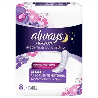 Absorvente noturno always discreet incontinência urinária 8 unidades