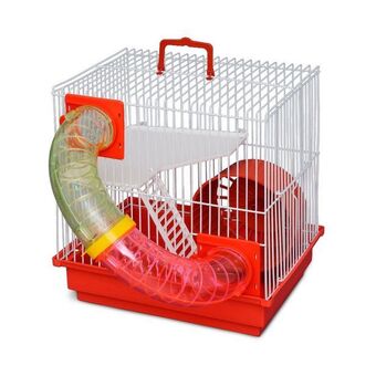 Gaiola bragança 2 tubos branca para hamster branca e vermelha