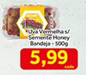 Shibata Supermercados Uva Vermelha s/ semente Honey bandeja 500g oferta