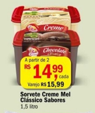 Ultrabox Sorvete Creme Mel Classico Sabores 1.5L oferta