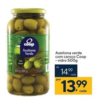 Coop Azeitona Verde com caroco Coop vidro 500g oferta
