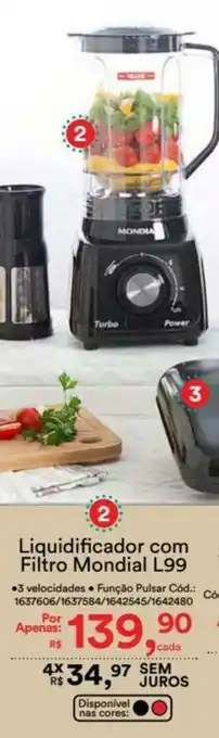 Casa e Vídeo Liquidificador com Filtro Mondial L99 oferta