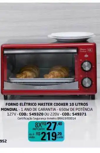 Forno Elétrico Master Cooker 10 Litros Mondial