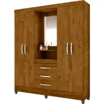 Novo Mundo Guarda-roupa solteiro 4 portas, 3 gavetas, com espelho e pés - moval capri oferta