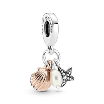 Charm pendente triplo perola estrela_do_mar e concha