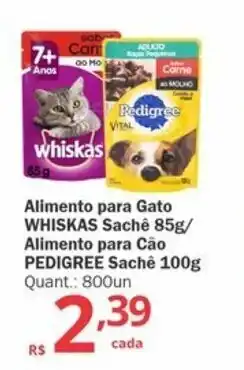 Althoff Supermercados Alimento Para Gato Whiskas sache 85g/ alimento para cao Pedigree sache 100g oferta