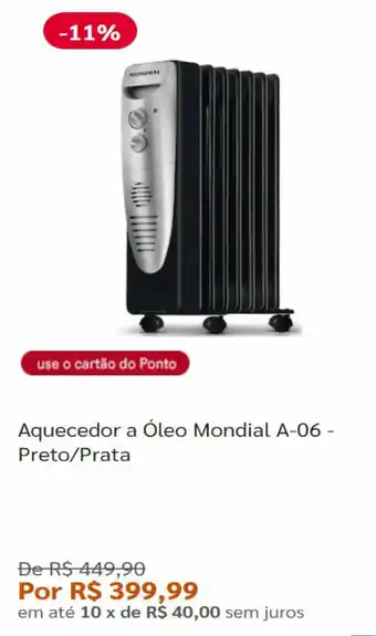 Aquecedor a Oleo Mondial A-06- Preto/ Prata