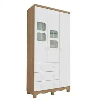 Guarda-roupa peroba uli 3 portas 3 gavetas em mdf branco carvalho