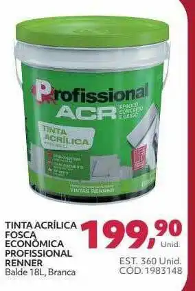 Tinta Acrílica Fosca Econômica Profissional Renner