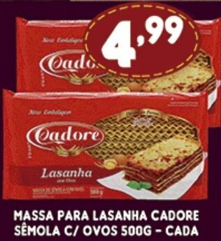 Supermercados Cristal Massa para Lasanha Cadore semola c/ ovos 500g cada oferta