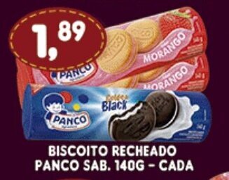 Supermercados Cristal Biscoito Recheado Panco Sabores 140g cada oferta
