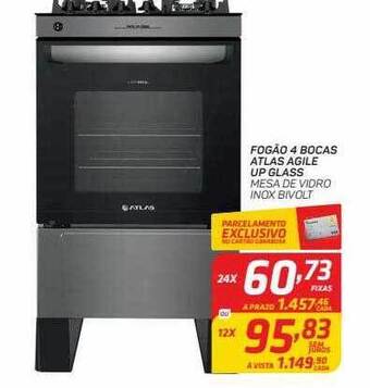 GBarbosa Fogão 4 Bocas Atlas Agile Up Glass oferta