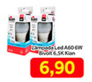 Lampada Led A60 6w Bivolt 6.5k Kian