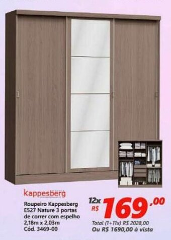 Lojas Becker Roupeiro Kappesberg ES27 Nature 3 portas de correr com espelho 2.18mx2.03m oferta