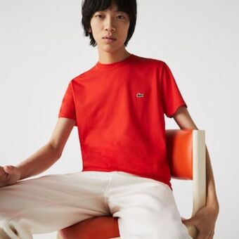 Camiseta masculina em jérsei de algodão pima com gola redonda