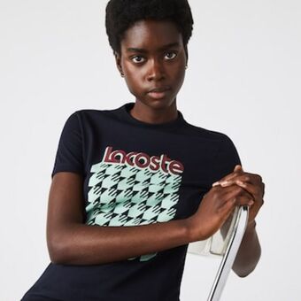 Lacoste Camiseta feminina lacoste sport em tecido respirável com estampa pied de poule oferta