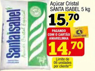 Amarelinha supermercados Acucar Cristal Santa Isabel 5kg oferta