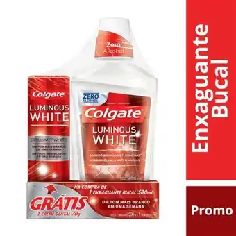 X Supermercados Kit colgate luminous white enxaguante bucal 500ml + 1 creme dental kit 1un oferta