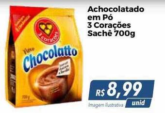 Hiper Moreira Achocolatado em pó 3 corações sachê oferta