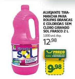 Alvejante tira-mancha para roupas brancas e coloridas sem cloro girando sol frasco