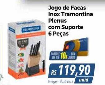 Hiper Moreira Jogo de facas inox tramontina plenus com suporte 6 peças oferta