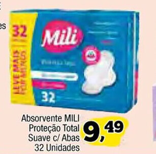 Amarelinha supermercados Absorvente Mili Protecao Total Suave c/ abas 32 unidades oferta