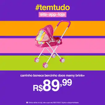 Carrinho boneca bercinho doce mamy brink+