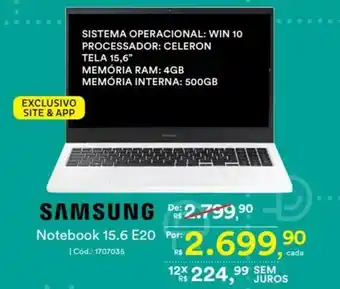 Casa e Vídeo Samsung Notebook 15.6 E20 oferta