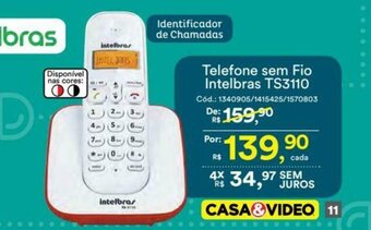 Casa e Vídeo Telefone sem Fio Intelbras TS3110 oferta