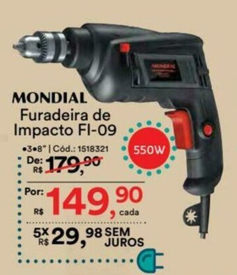 Casa e Vídeo Mondial Furadeira de Impacto FI-09 oferta