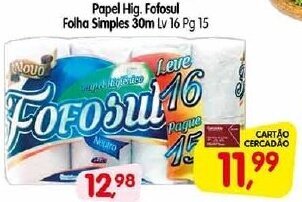 Cercadão Papel Hig. Fofosul Folha Simples 30m oferta