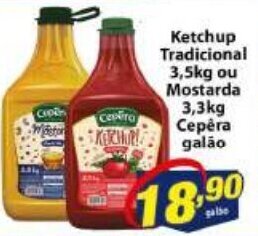 Vencedor Atacadista Ketchup Tradicional 3.5kg ou Mostarda 3.3kg Cepera galao oferta