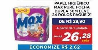 Bahamas Mix Papel higiênico max pure folha dupla 30m leve 24 rolos pague 21 oferta