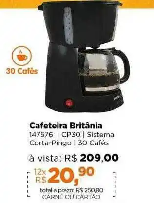 Lojas TaQi Cafeteira britânia corta-pingo 30 cafés oferta