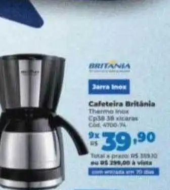 Lojas Becker Cafeteira britânia jarra inox oferta