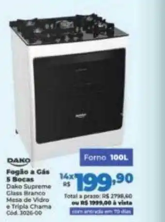 Lojas Becker Fogão a gás 5 bocas dako oferta