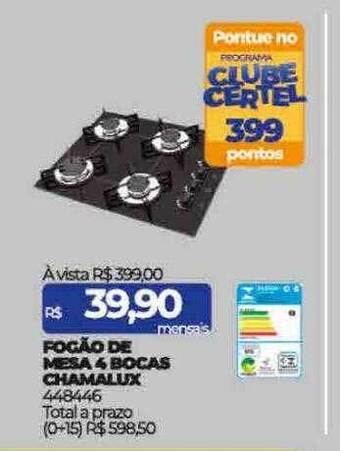 Lojas Certel Fogão de mesa 4 bocas chamalux oferta
