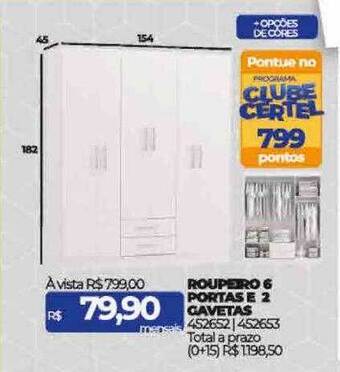 Lojas Certel Roupeiro 6 portas e 2 gavetas oferta
