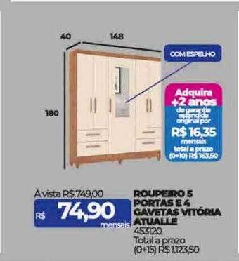 Roupeiro 5 portas e 4 gavetas vitória atualle
