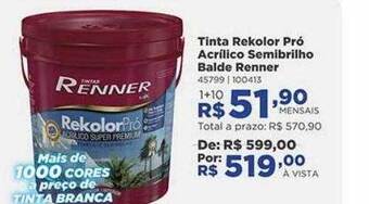 Lojas Solar Tinta rekolor pró acrílico semibrilho balde renner oferta