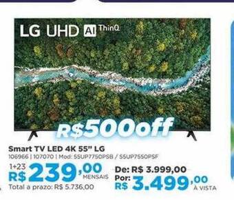 Lojas Solar Smart tv led 4k 55 oferta