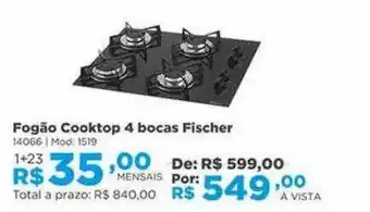 Fogão cooktop 4 bocas fischer