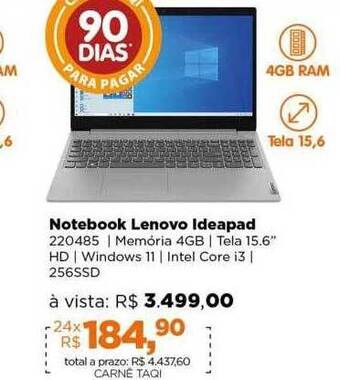 Lojas TaQi Notebook lenovo ideapad oferta