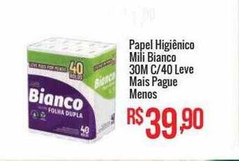 Papel higiênico mili bianco 30m c 40 leve mais pague menos